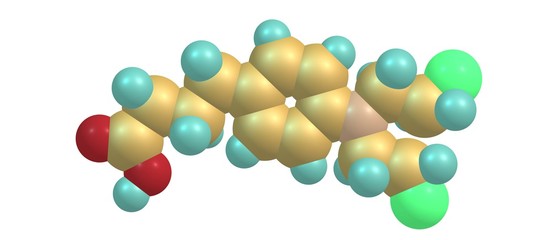 Chlorambucil molecular structure isolated on white