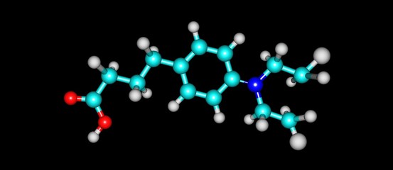 Chlorambucil molecular structure isolated on black