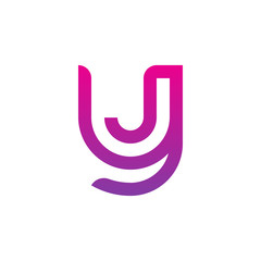 Initial letter yj, jy, j inside y, linked line circle shape logo, purple pink gradient color

