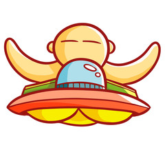 Funny and cool UFO with artificial giant human on it - vector.
