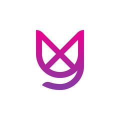 Initial letter yx, xy, x inside y, linked line circle shape logo, purple pink gradient color

