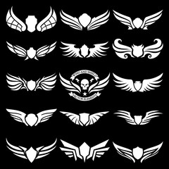 wings shield logo template set, wing and shield icon design for brand identity tattoo and logo design element. vector illustration.