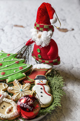Christmas cookies on wooden table