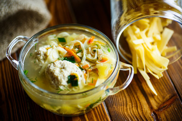 Soup with homemade noodles and meatballs