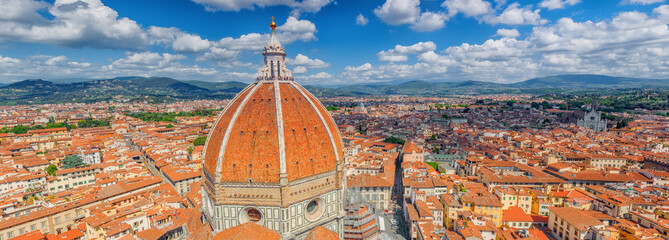 Above view Santa Maria del Fiore (Cattedrale di Santa Maria del Fiore) in Florence, most famous of...