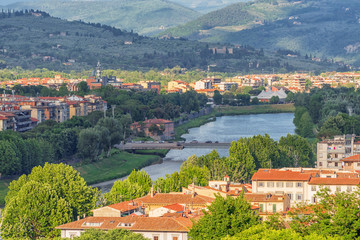 Beautiful landscape above, panorama on historical view of the Florence from  Piazzale Michelangelo...