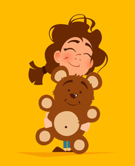 Cute girl hugging teddy bear
