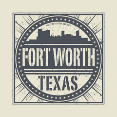 Grunge rubber stamp with name of Texas, Fort Worth