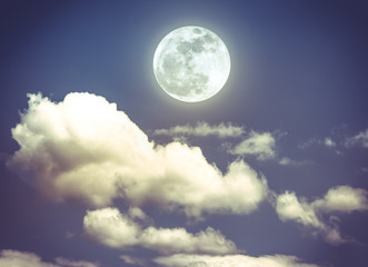 Naklejka na ściany i meble Night sky with bright full moon, serenity nature background.