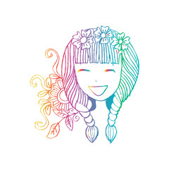 Beauty floral  girl. Hand drawing illustration.