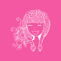 Beauty floral  girl. Hand drawing illustration.