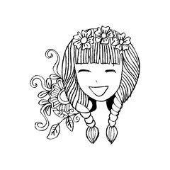 Beauty floral  girl. Hand drawing illustration.