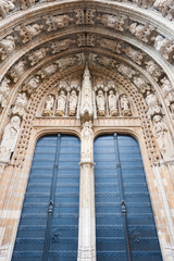 Gate and sculptures of Notre-Dame au Sablon in Brussels, Belgium