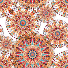 Watercolor ethnic ornate feathers abstract mandala seamless pattern