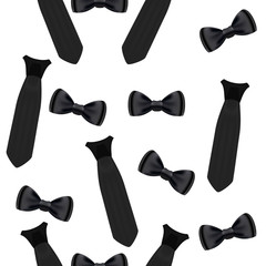 Black bow ties and ties, vector seamless background