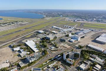 Sydney Airport, Domestic Terminal, looking south-west towards the International Terminal and Brighton-Le-Sands
