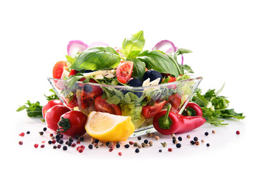 Composition with vegetable salad bowl. Balanced diet