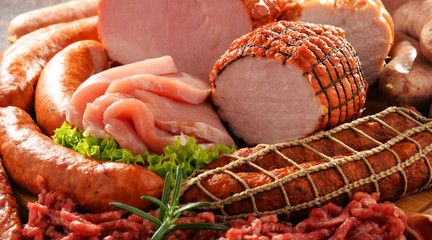 Meat products including ham and sausages