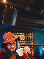 Caucasian young girl in cafe