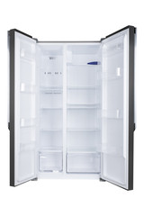 Metal refrigerator isolated on white background