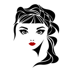 Vector illustration of a girl with beautiful hair. Icon, logo, women's hairstyles