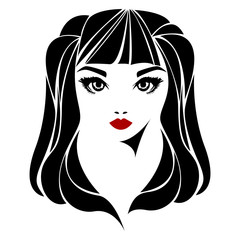 Vector illustration of a girl with beautiful hair. Icon, logo, women's hairstyles