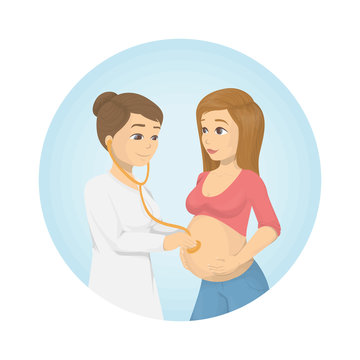 doctor examining pregnant woman with stethoscope clip art preview