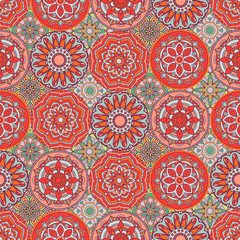 Seamless Pattern with Mandala. Vector Seamless Background with Indian Motifs