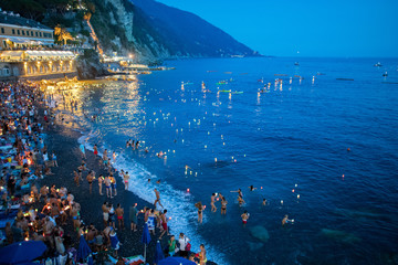 CAMOGLI, ITALY - AUGUST 6 2017 - Stella Maris traditional candles on the sea celebration
