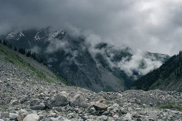 Epic view of the moraine in a mountain gorge