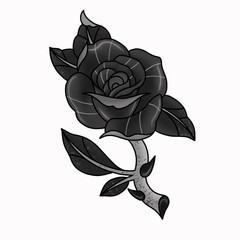 Traditional tattoo rose design. Cartoon illustration, hand drawn style.
