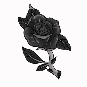 Naklejka Traditional tattoo rose design. Cartoon illustration, hand drawn style.