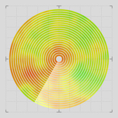 Modern decorative technical vector illustration. Visual thermal navigation system. Colorful round heatmap. Image of working radar. Vivid scientific background. Element of design. - 166954877