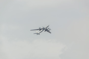Russia, Saint-Petersburg, July 30, 2017 - celebration of the Navy's strategic bomber Tu-95 over the city.
