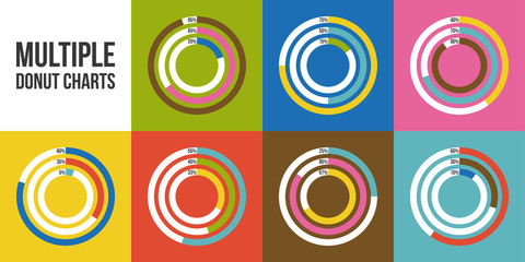 multiple doughnut chart for using in info graphic, flat design elements