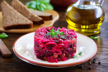 Vinegret- traditional Russian beet salad and vegetables.