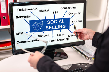 Social selling concept on a computer monitor