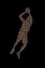 Basketball player jumping and prepare shooting a ball designed using mosaic pattern graphic vector