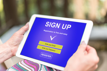 Sign up concept on a tablet