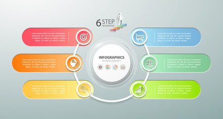 Fototapeta premium Design infographic template 6 options. Business concept can be used for workflow layout, diagram, number options, timeline, steps, demo infographic