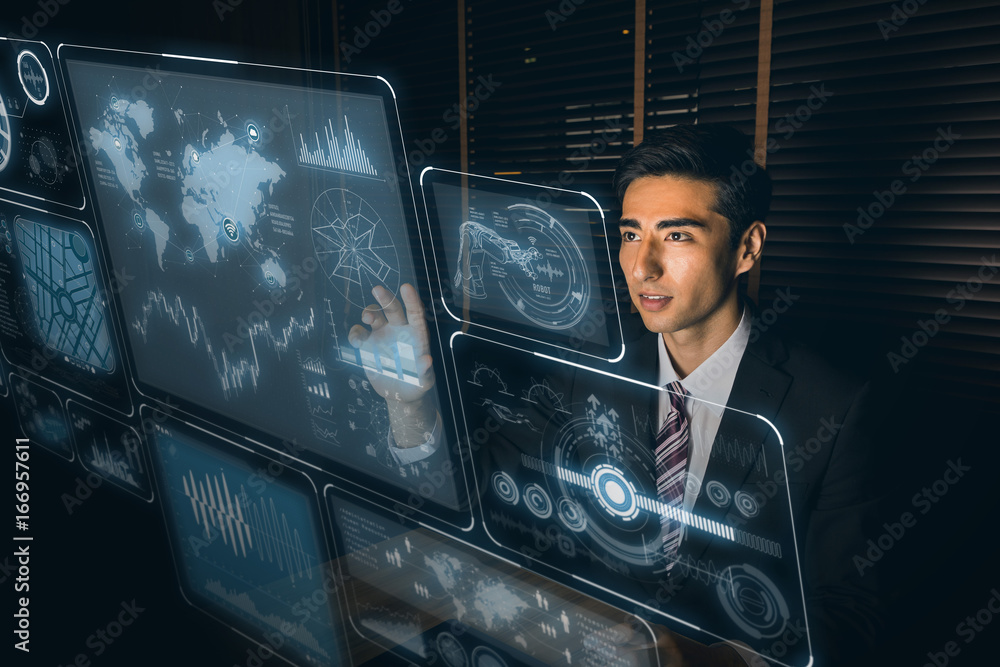 Aufkleber young asian business person and graphical user interface(gui).