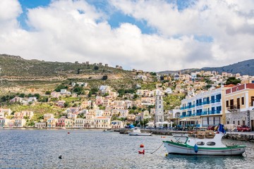 Fototapeta na wymiar Cityscape of picturesque Symi island, close to Rhodes, Greece