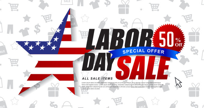 Labor day sale promotion advertising banner template decor with American flag .American labor day wallpaper.voucher discount.Vector illustration .