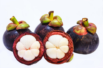 Closeup view of Tropical Fruit Mangosteens isolated on the white background,