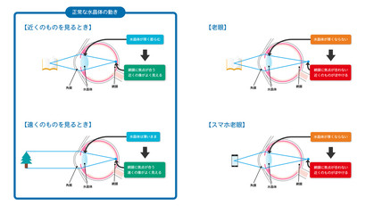 老眼・スマホ老眼の図解ベクターイラスト