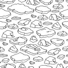 Cartoon hand drawn seamless pattern with sea ice. Outline polar drift ice isolated on white background.