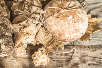 fresh bread on wooden background