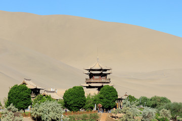 Temple in Gobi desert in Dunhang China