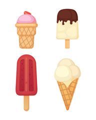 Collection of vector cartoon ice cream illustrations. Summer food.