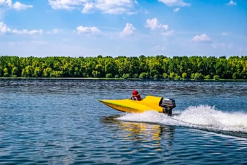 Acrylic prints Water Motor sports Yellow speed boat